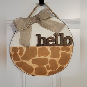 Reborn Creations- 3d hello round door hanger - giraffe animal print